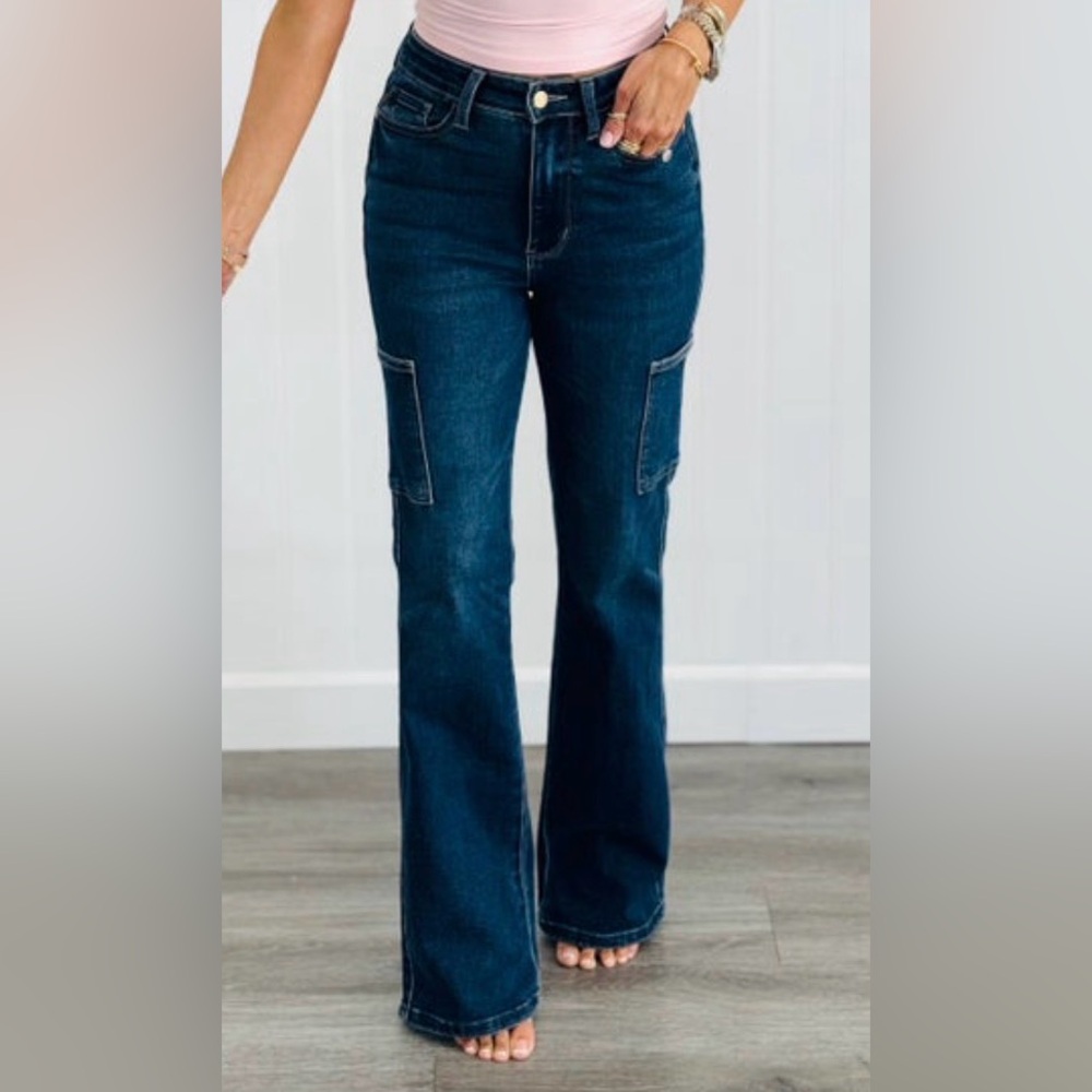 NWT - Judy Blue - Boot Cut High-Waist Cargo Dark Denim Jeans - Woman's Size 3/26